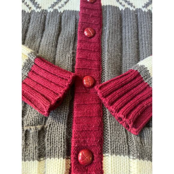 Vintage Retro Sigallo Knit Cardigan big collar, Gray, Maroon & Cream size medium - Picture 4 of 12